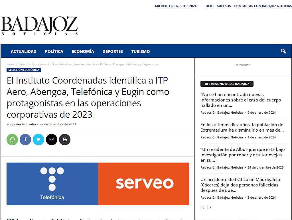 El Instituto Coordenadas identifica a ITP Aero, Abengoa, Telefnica y Eugin como protagonistas en las operaciones corporativas de 2023